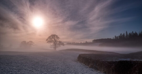 Freezing,Mist,Rolls,Across,The,Countryside,Landscape