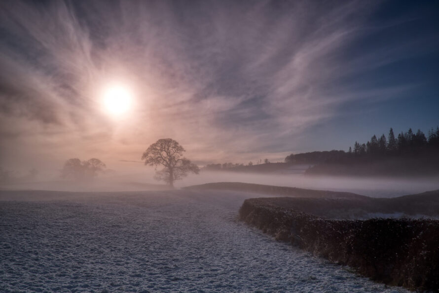 Freezing,Mist,Rolls,Across,The,Countryside,Landscape